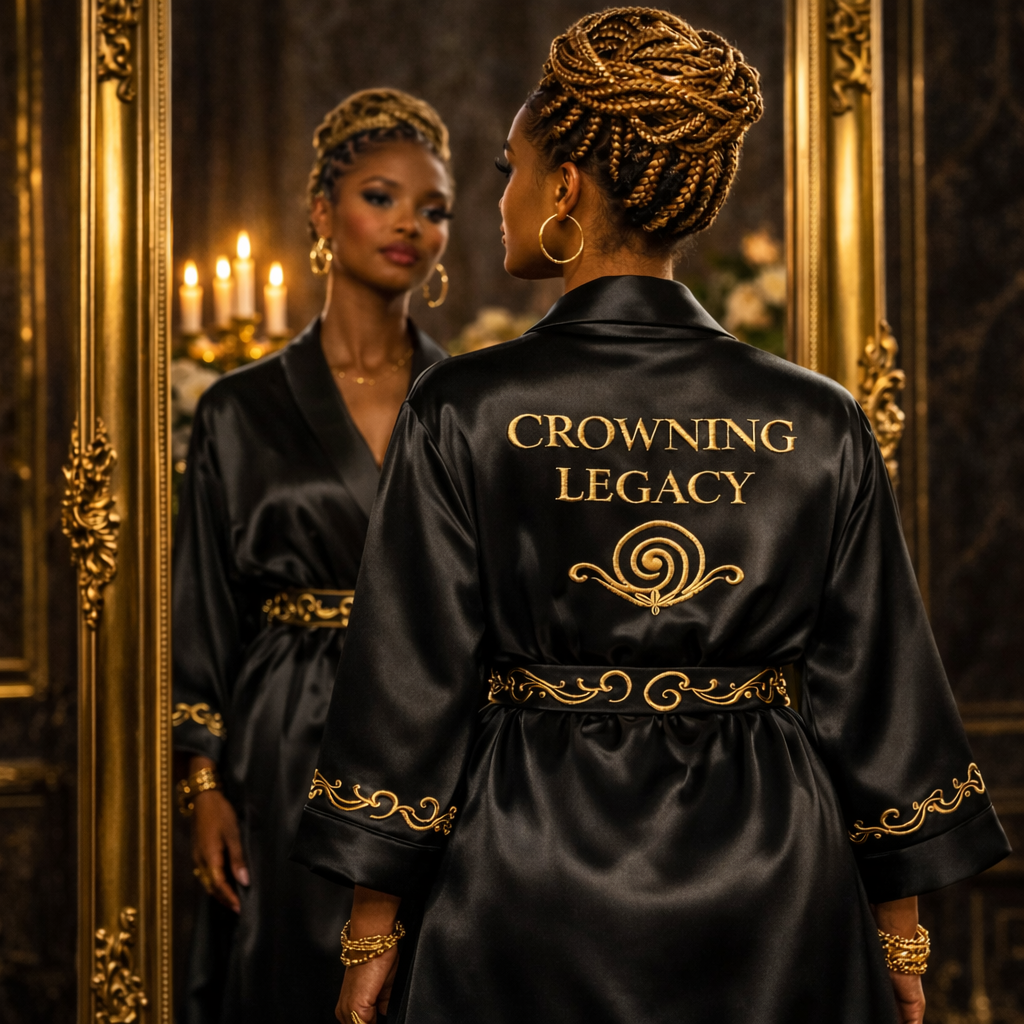 Luxury mulberry silk robe for Black women postpartum self care - Crowning Legacy by Ms. Carla