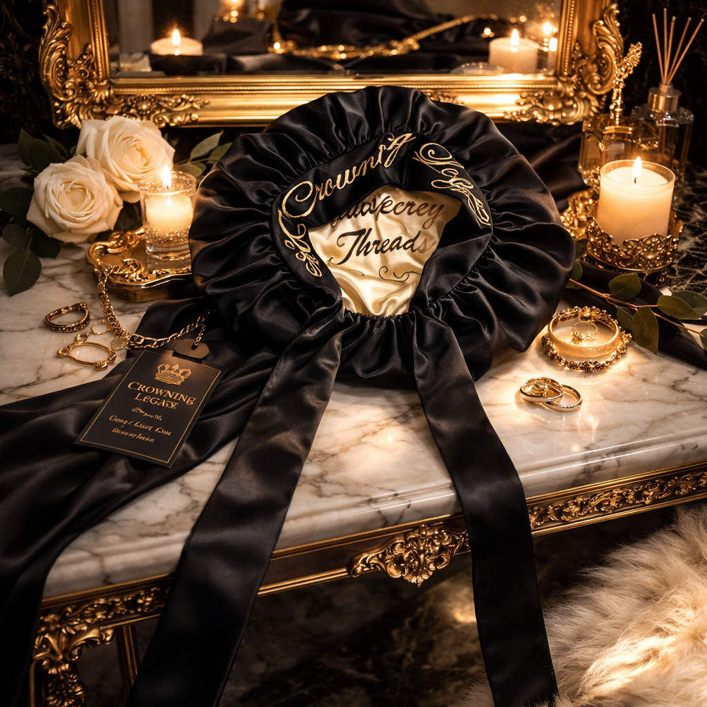 Luxury silk bonnet for natural hair protection Black women - Crowning Legacy by Ms. Carla